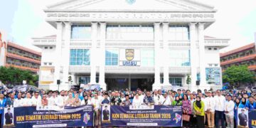 Rektor UMSU Lepas 460 Mahasiswa KKN Tematik Literasi 2026 ke 35 Lokasi di Tiga Kabupaten